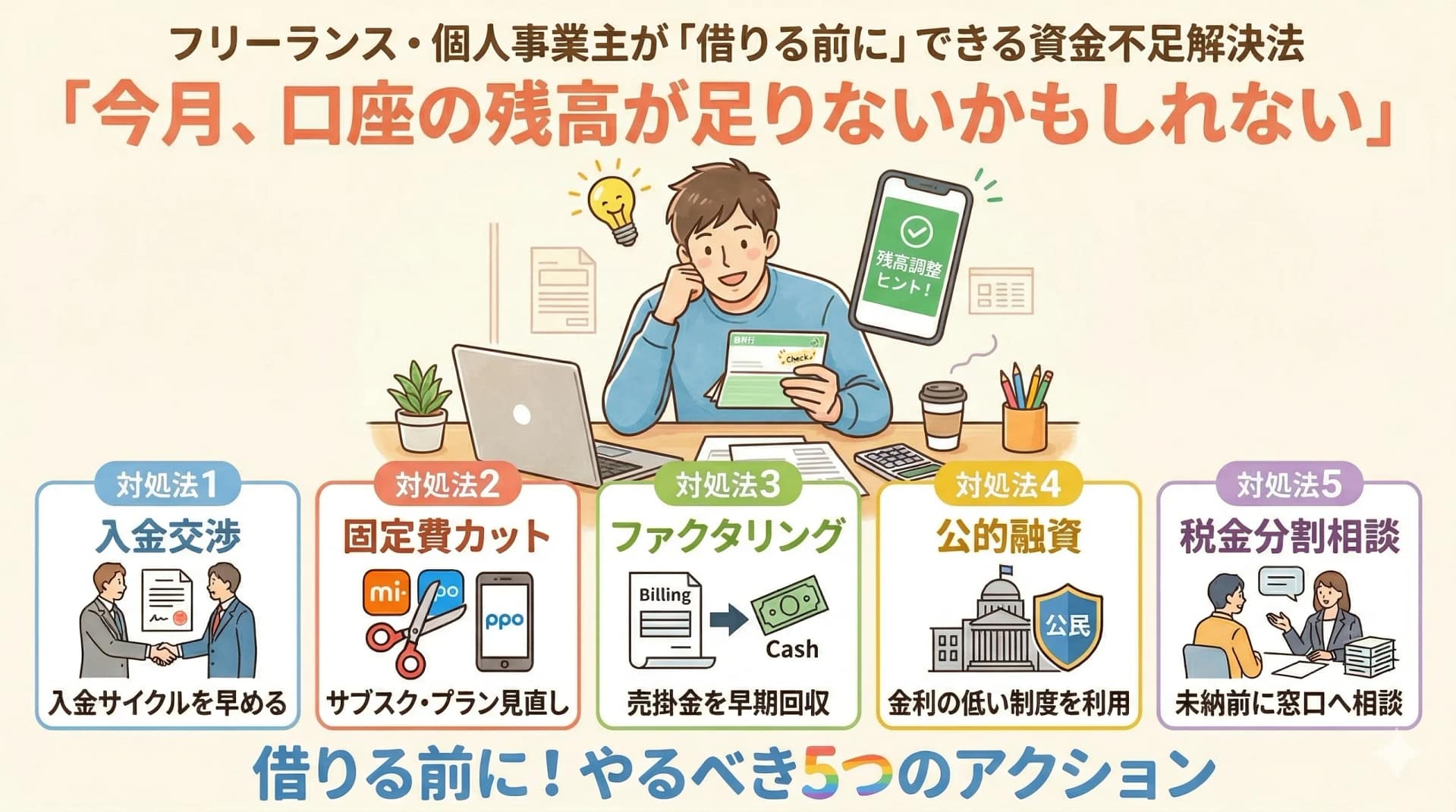 資金ショートを防ぐ5つの対処法｜キャッシングに頼る前にできること
