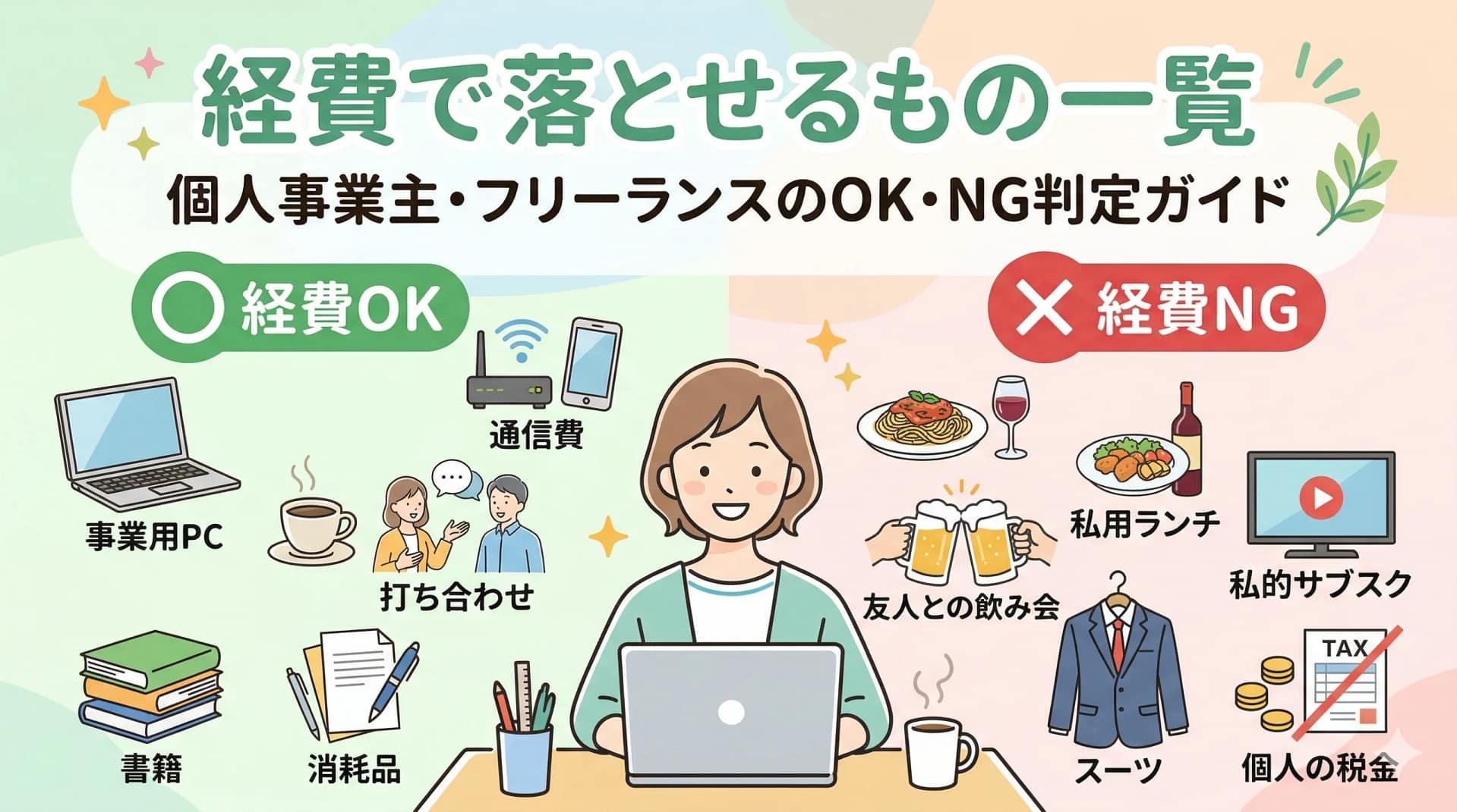 経費で落とせるもの一覧｜個人事業主・フリーランスのOK・NG判定ガイド