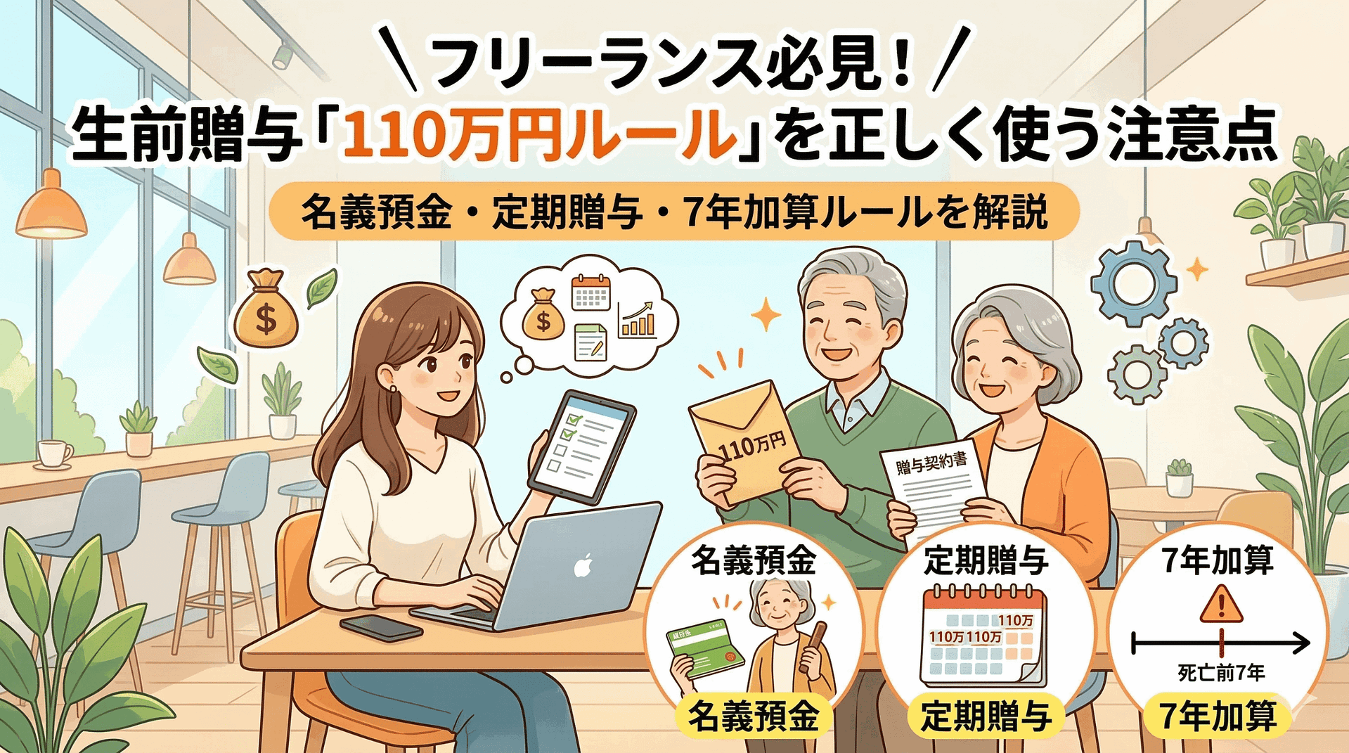 生前贈与の「年間110万円ルール」をフリーランスが正しく使うための注意点｜名義預金・定期贈与・7年加算ルールを解説
