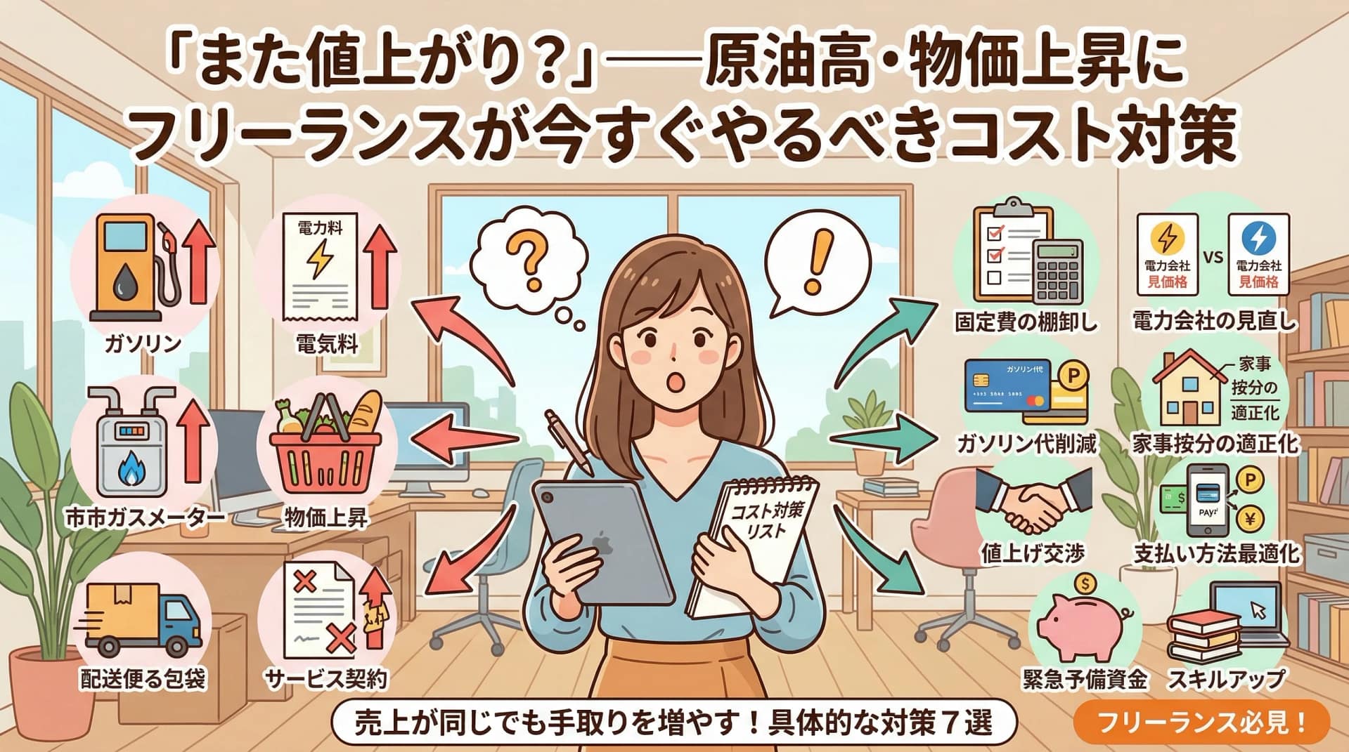 原油高・物価上昇でフリーランスがやるべきコスト対策｜値上げ交渉・経費見直し・価格転嫁の考え方