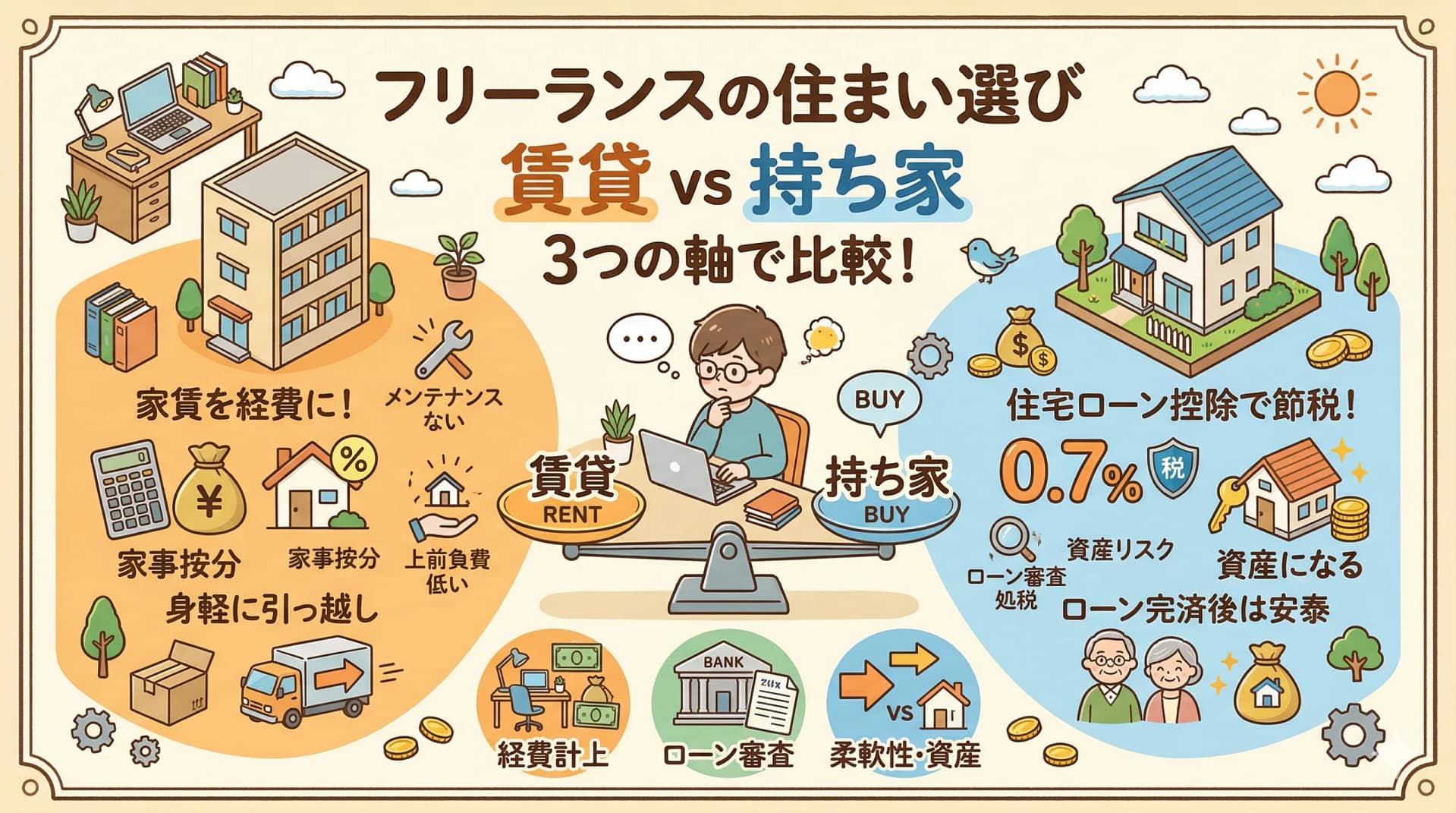 賃貸vs持ち家｜住宅ローン審査・家賃の経費計上で比較