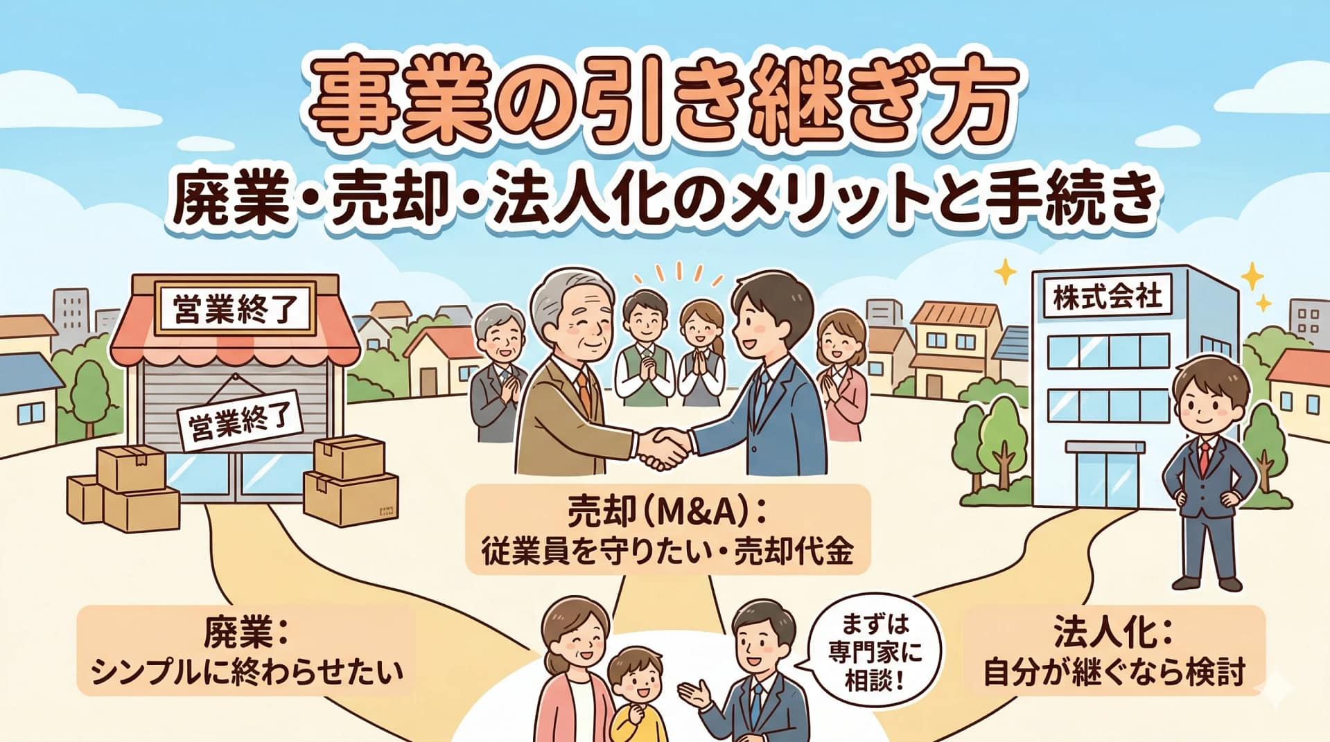 事業の引き継ぎ方｜廃業・売却・法人化のメリットと手続き