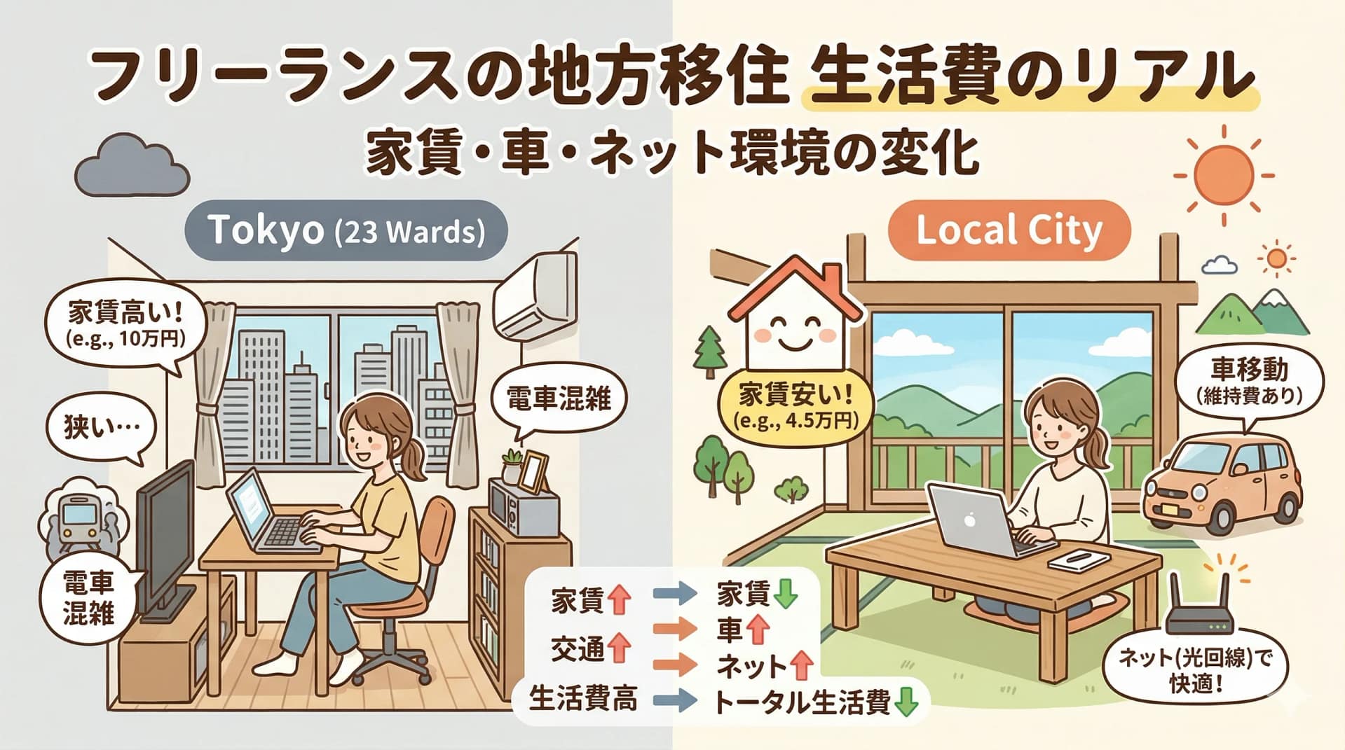 地方移住したフリーランスのリアルな生活費｜家賃・車・ネット環境の変化