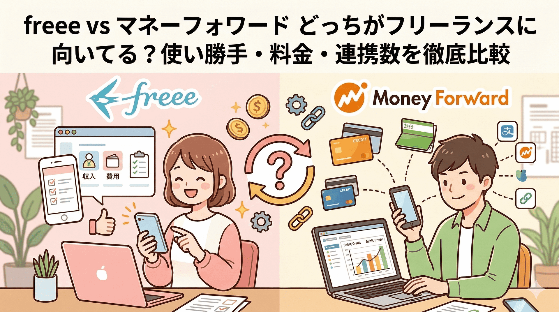 freee vs マネーフォワード どっちがフリーランスに向いてる？使い勝手・料金・連携数を徹底比較