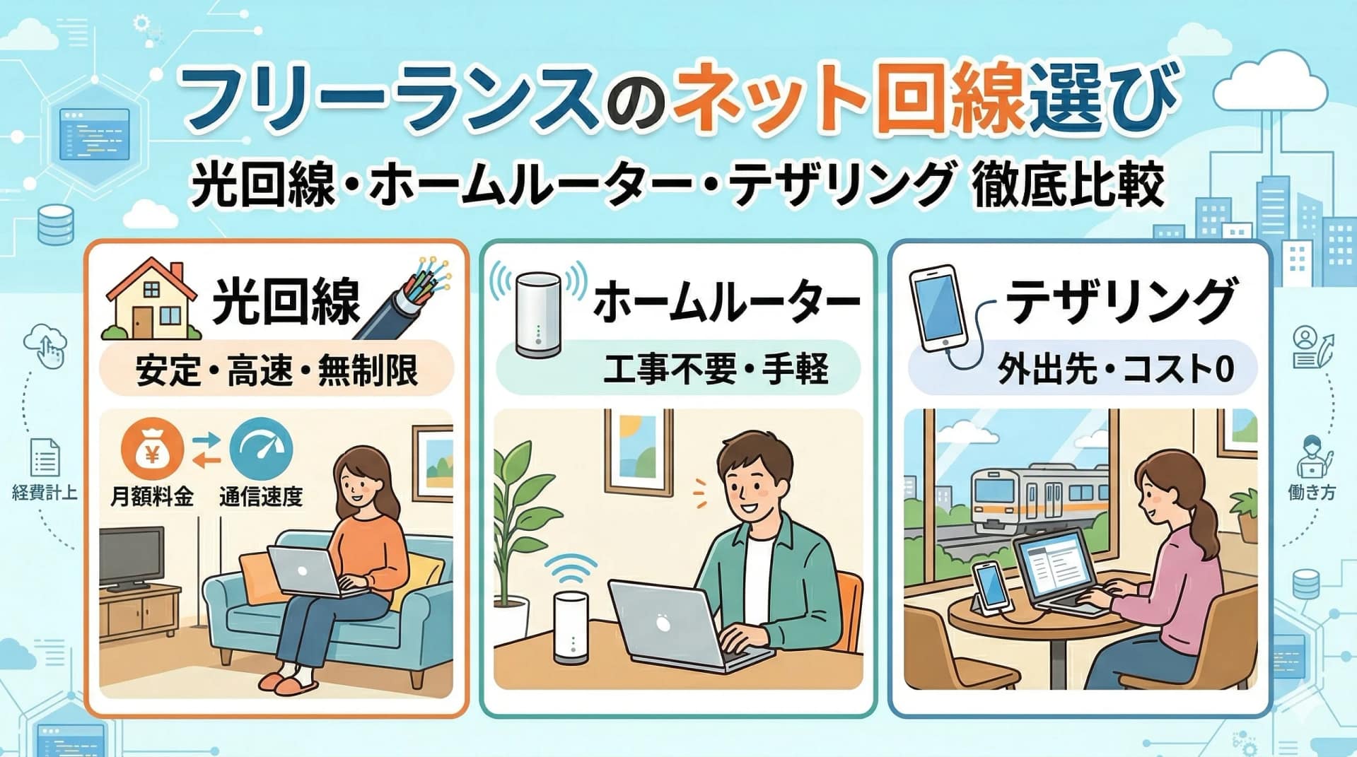 ネット回線の選び方｜光回線・ホームルーター・テザリングのコスパ比較