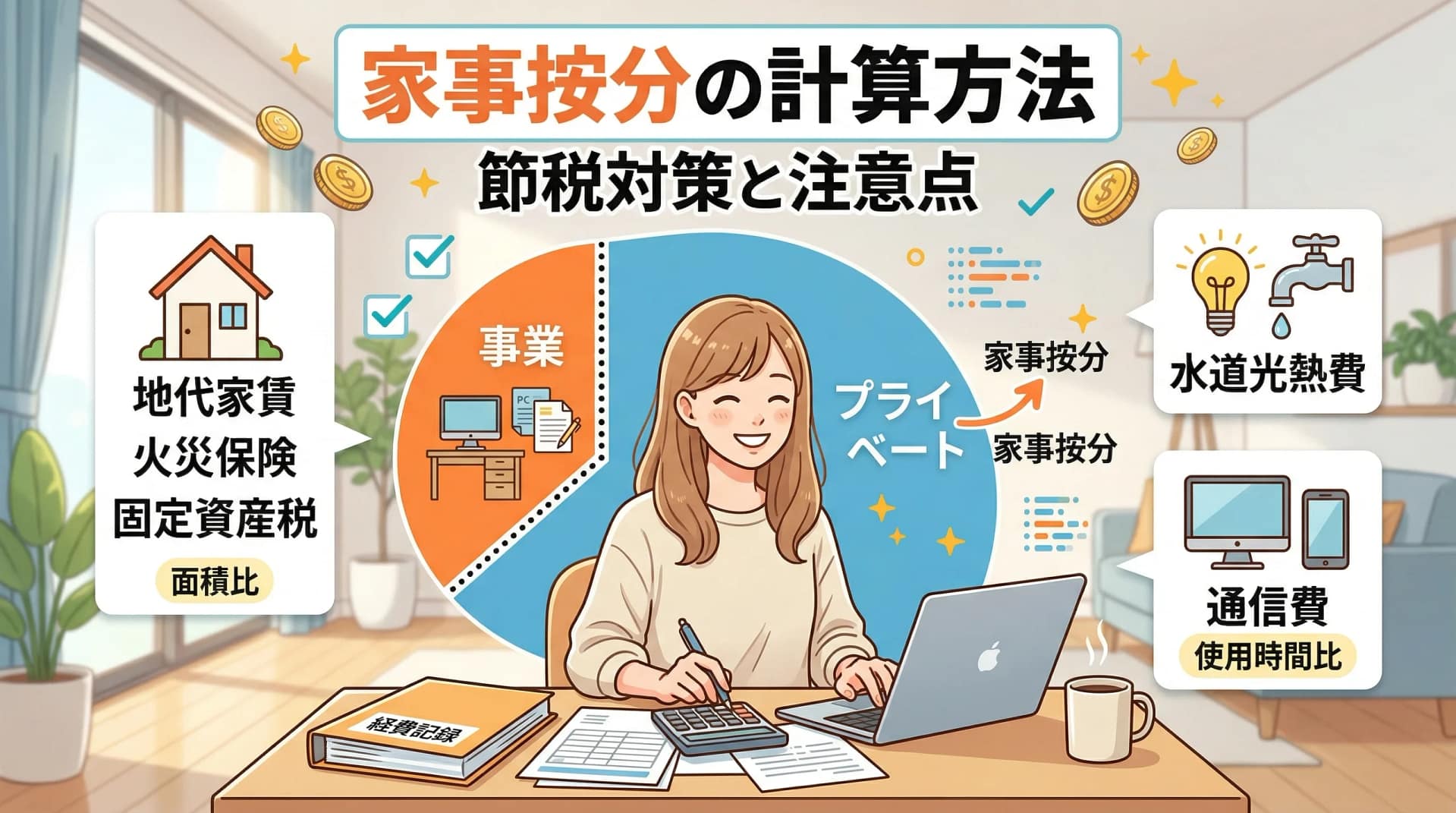 家事按分の計算方法｜家賃・光熱費・通信費の按分率と税務調査対策
