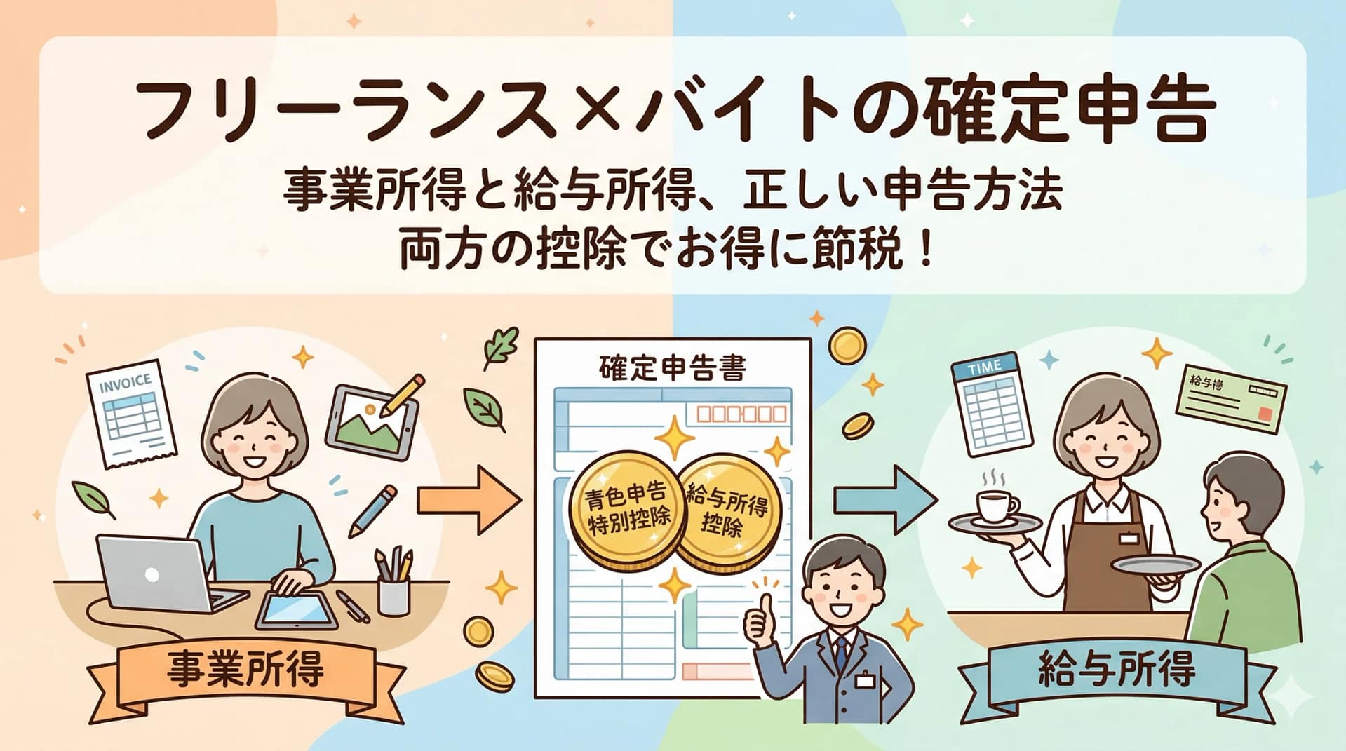 フリーランスがアルバイトを掛け持ちしたら確定申告はどうなる？事業所得と給与所得の正しい申告方法